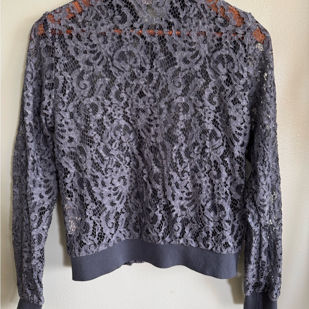 Zara Charcoal Lace Accent Blouse - Picture 5 of 8